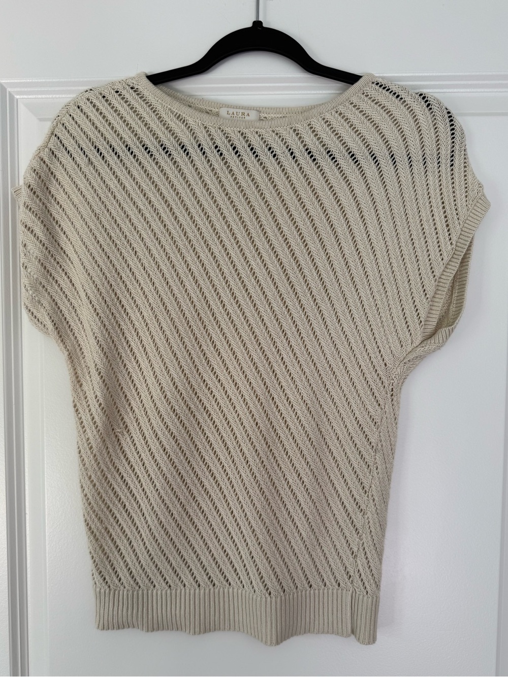Laura Ashley Cream Open-Knit Short Sleeve Sweater